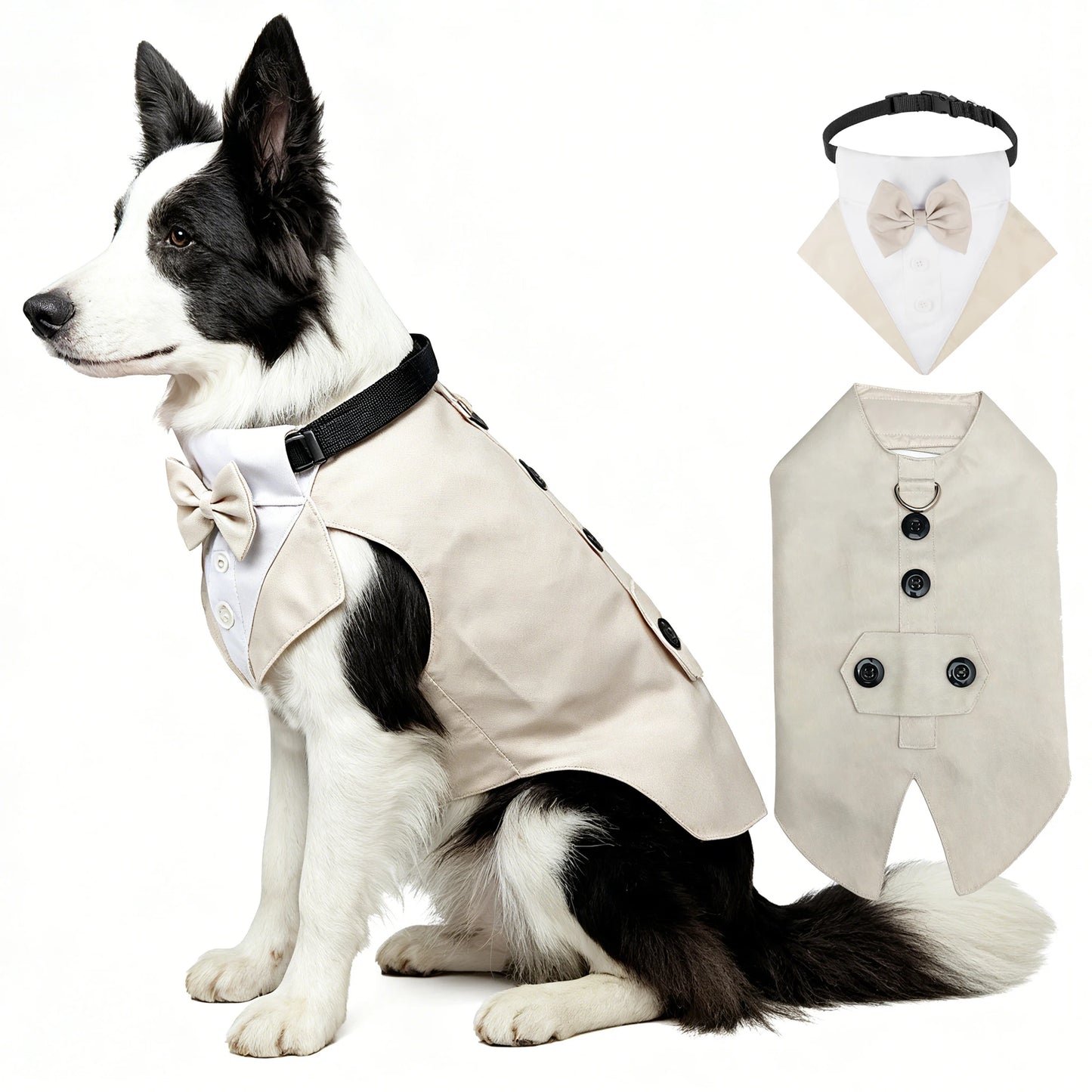 Sucado Formal Dog Tuxedo Suit & Bowtie Set, Wedding Party Costume