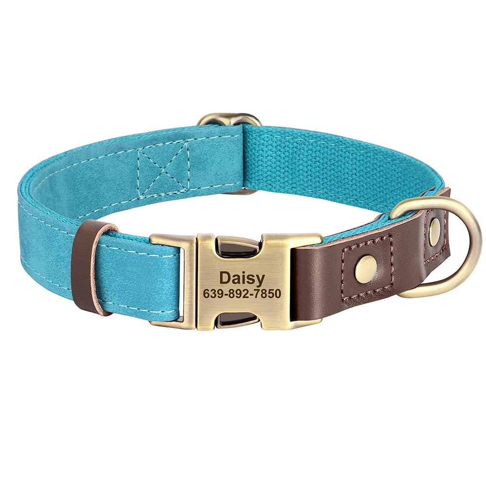 Custom PU Leather Dog Collar with Engraved ID