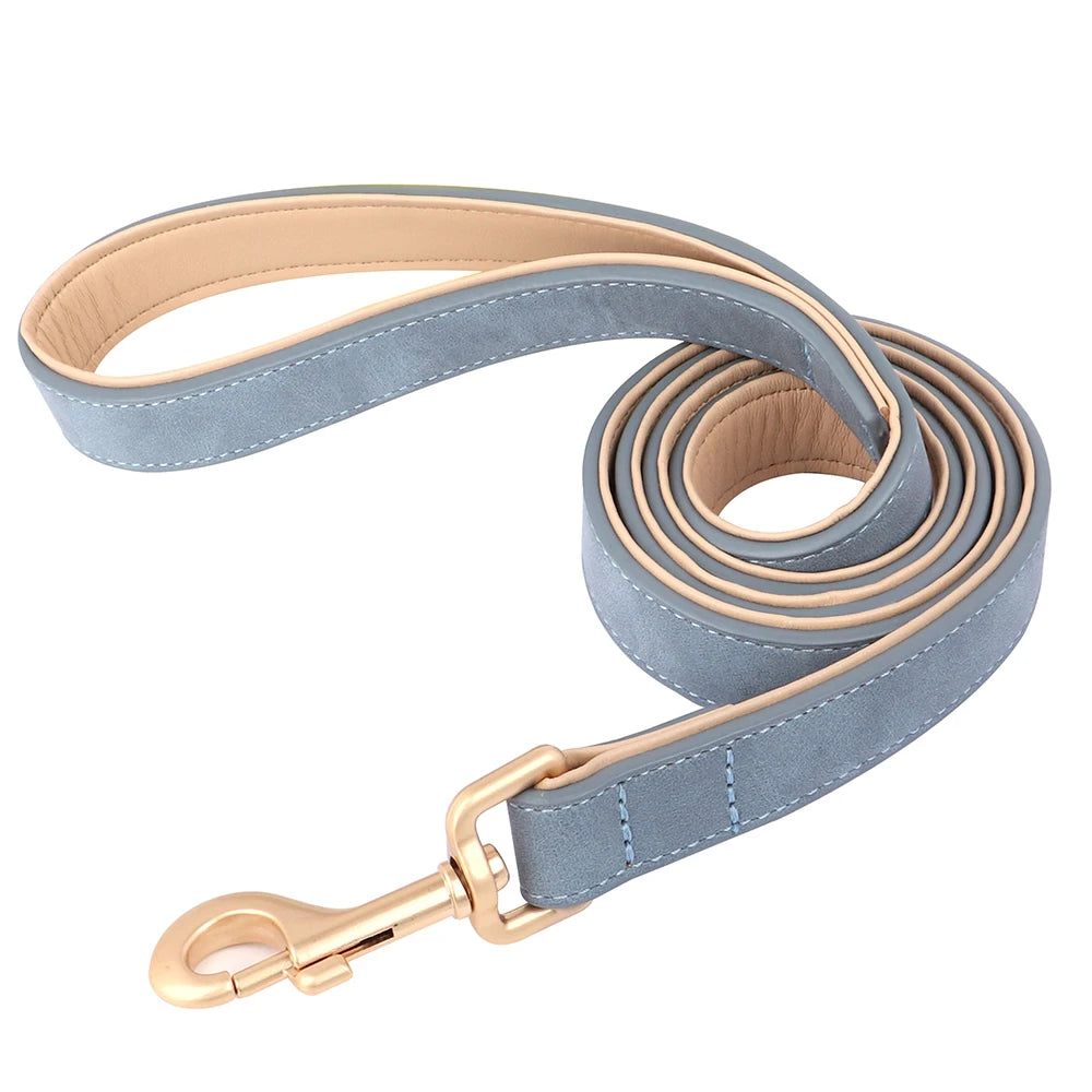 Soft Padded PU Leather Dog Collar Leash Set