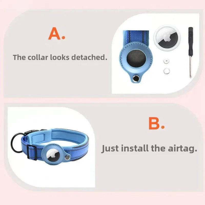 Reflective AirTag Dog Collar - Padded, Adjustable