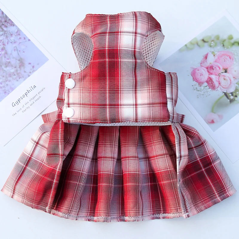 Rabbit Dress & Leash Set - Mesh Plaid Harness for Small Pets