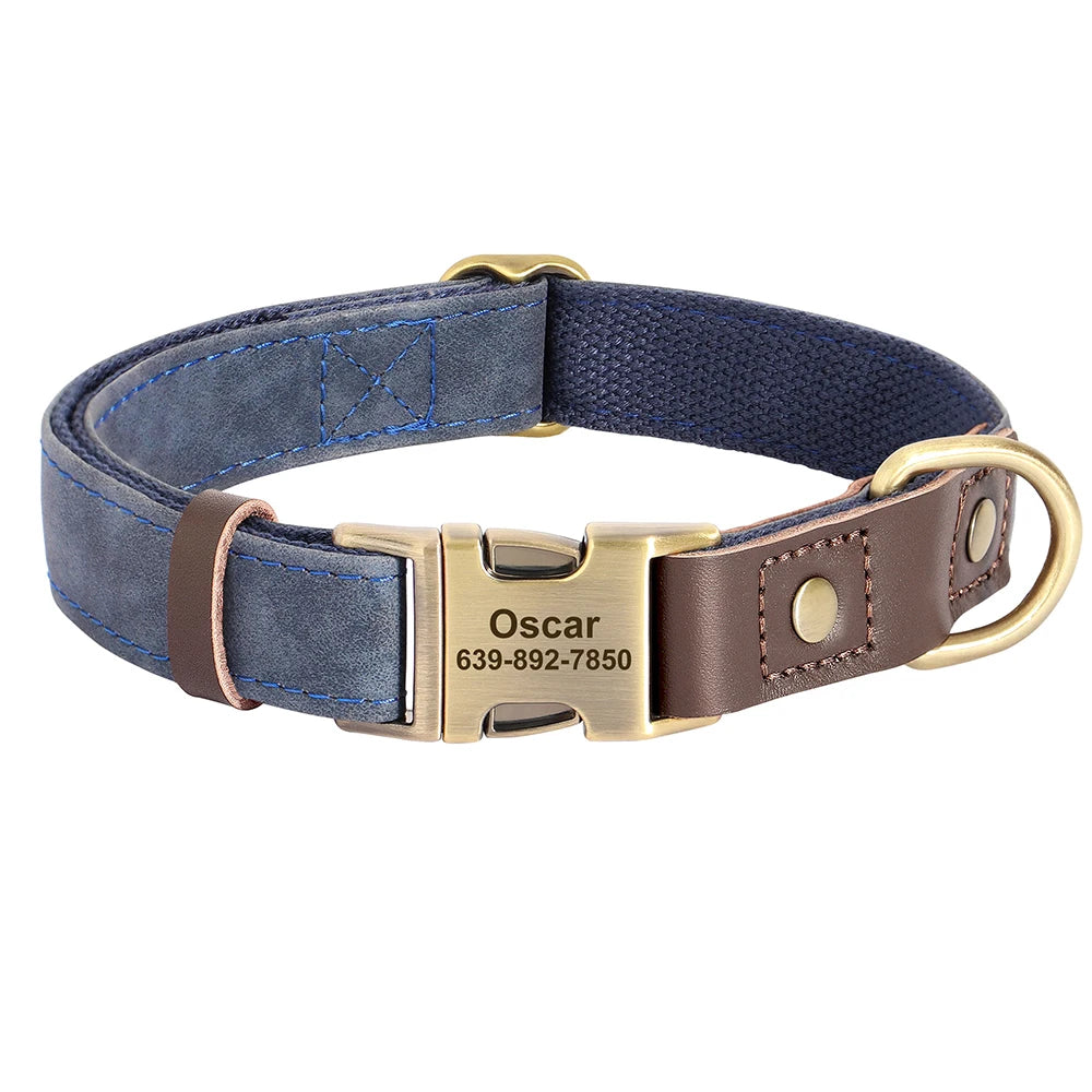 Custom PU Leather Dog Collar with Engraved ID
