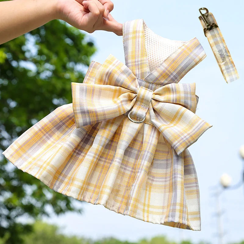 Rabbit Dress & Leash Set - Mesh Plaid Harness for Small Pets