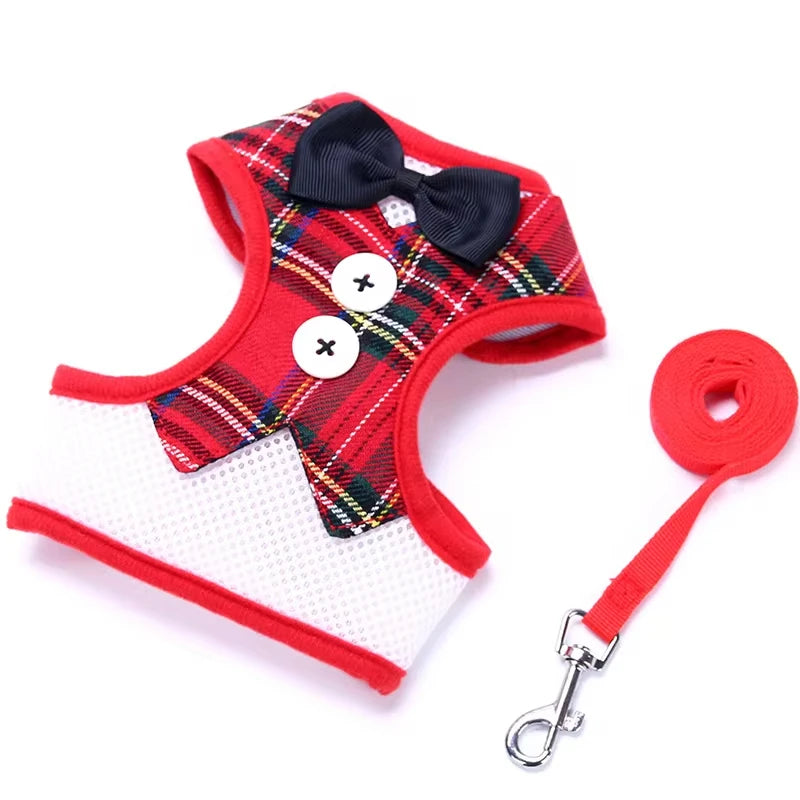 Elegant Bowtie Dog Harness Vest Set