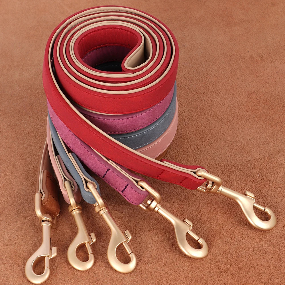 Soft Padded PU Leather Dog Collar Leash Set
