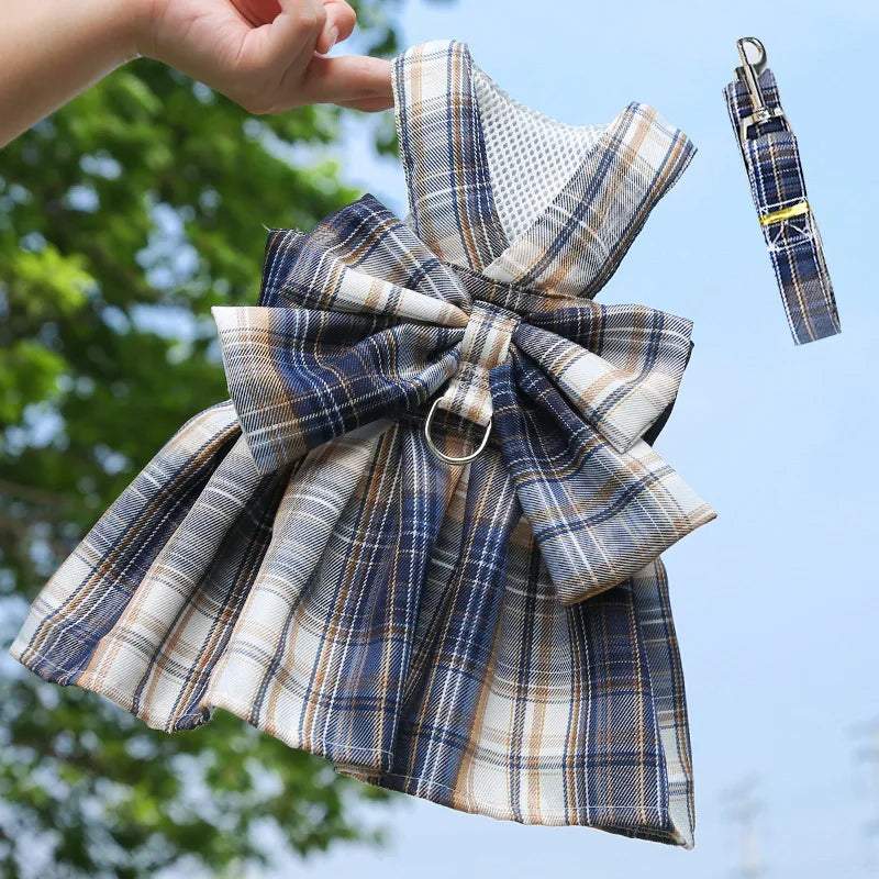 Rabbit Dress & Leash Set - Mesh Plaid Harness for Small Pets