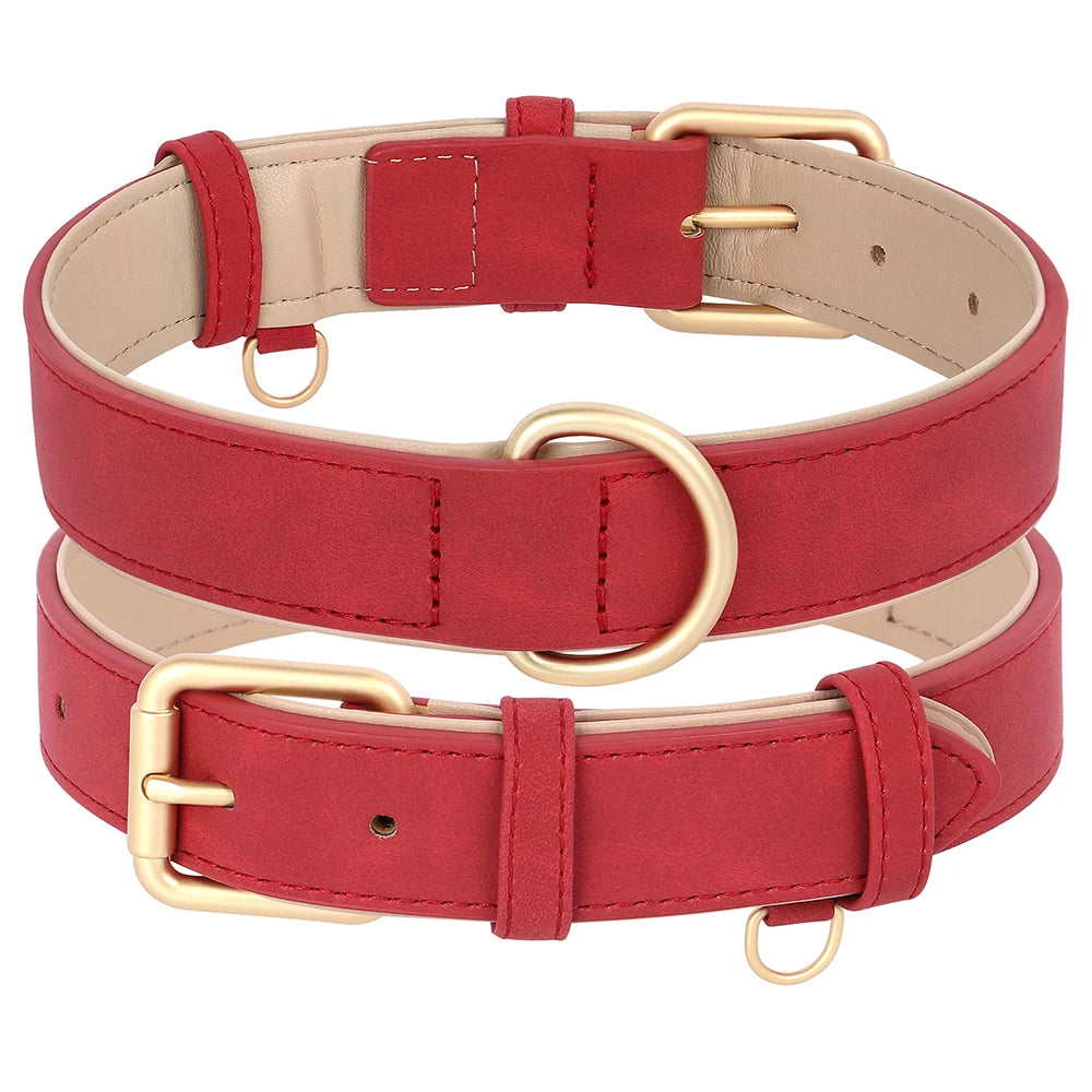 Soft Padded PU Leather Dog Collar Leash Set