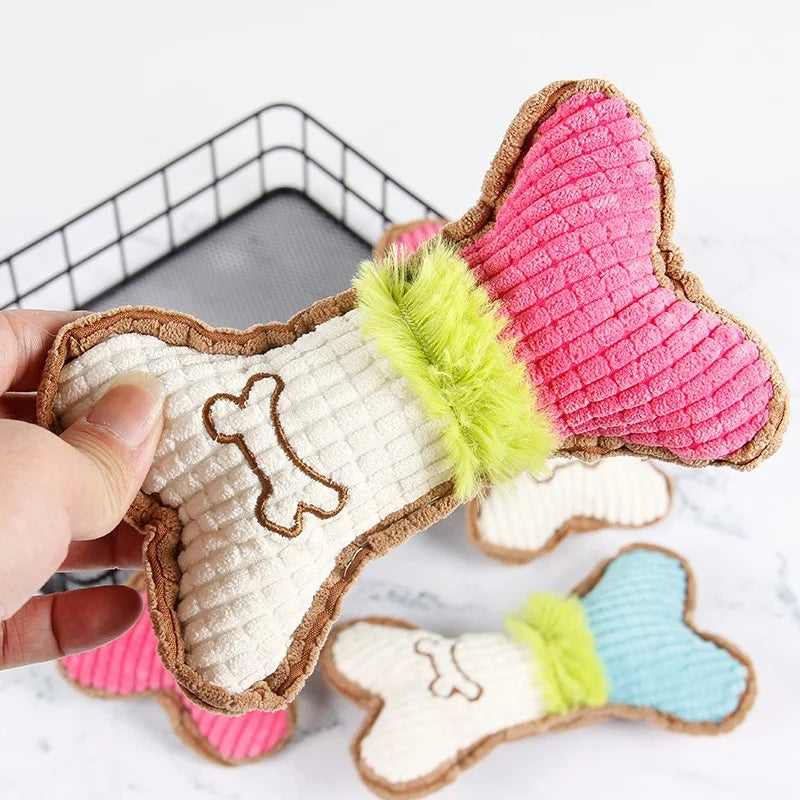 Plush Dog Squeaky Bone Toy