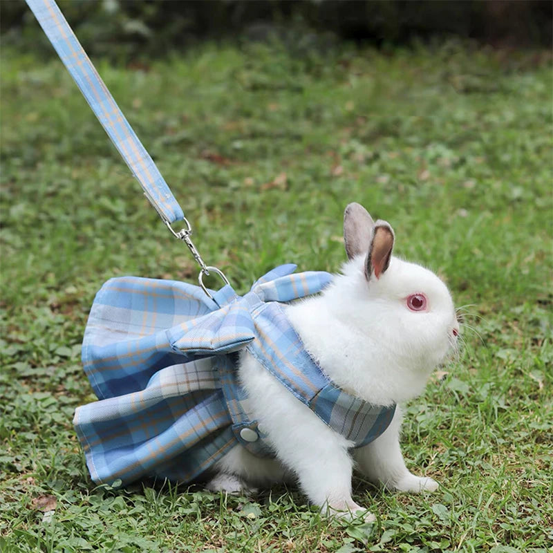 Rabbit Dress & Leash Set - Mesh Plaid Harness for Small Pets