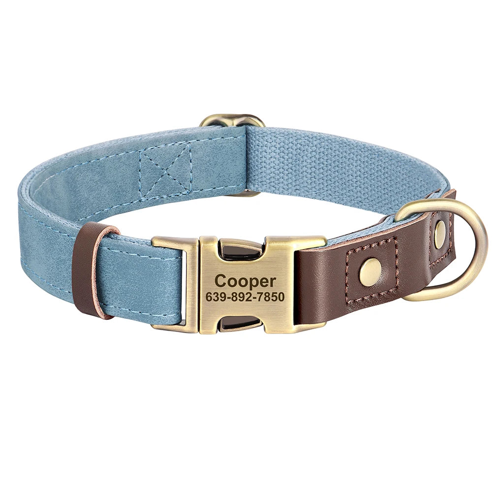 Custom PU Leather Dog Collar with Engraved ID