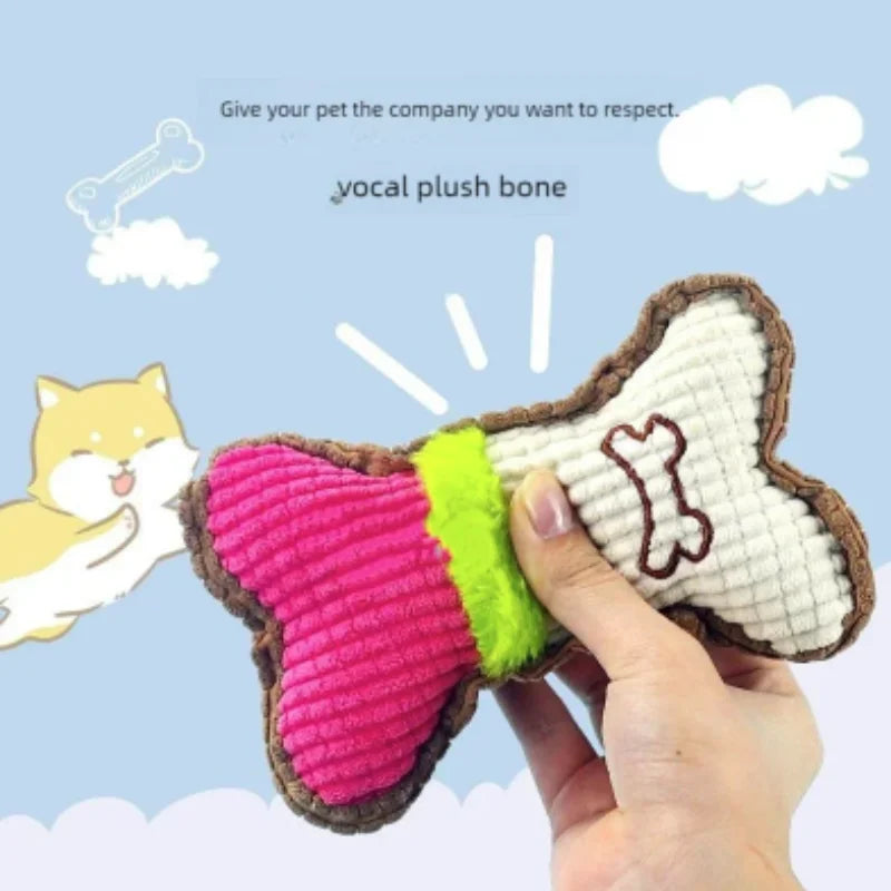 Plush Dog Squeaky Bone Toy