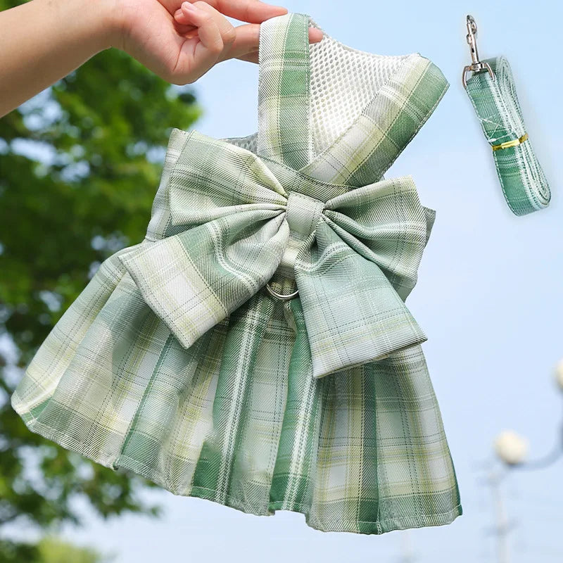 Rabbit Dress & Leash Set - Mesh Plaid Harness for Small Pets