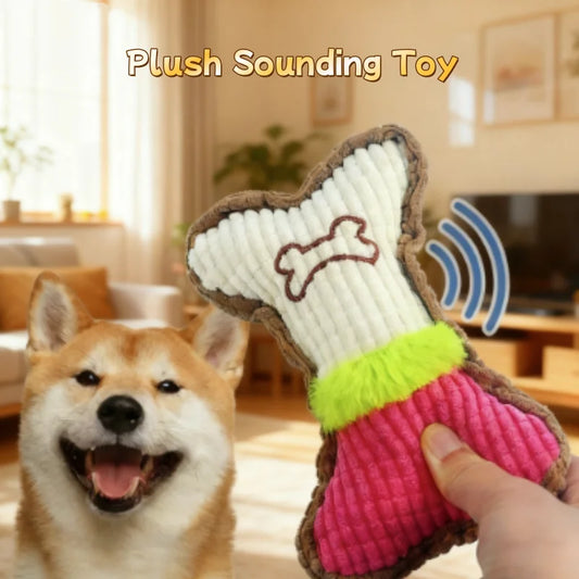 Plush Dog Squeaky Bone Toy