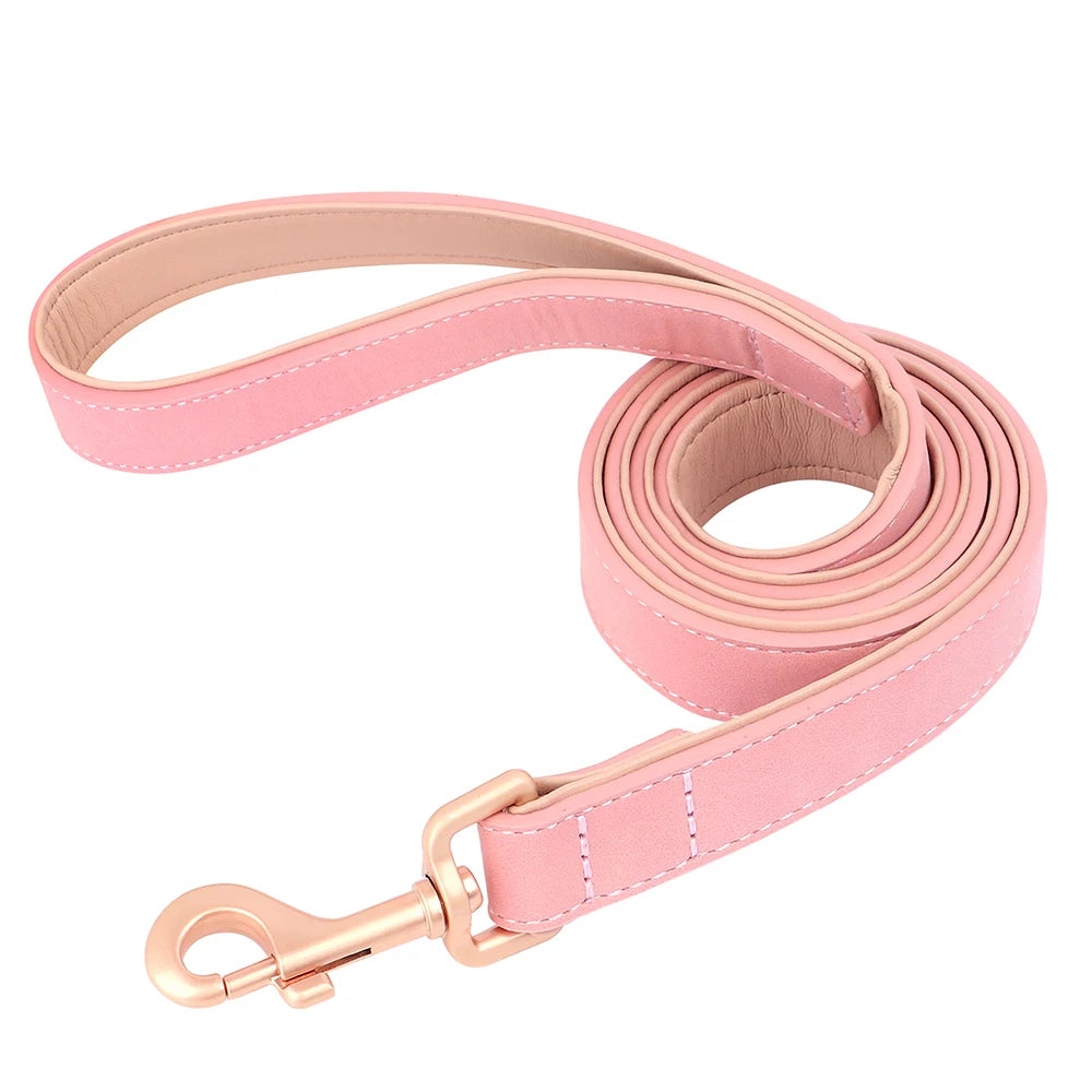 Soft Padded PU Leather Dog Collar Leash Set