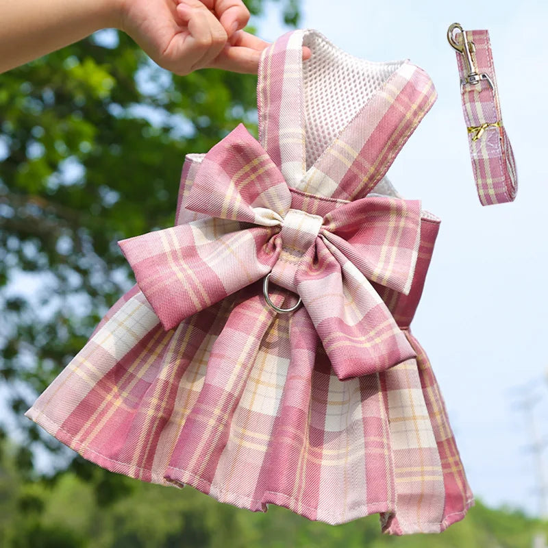 Rabbit Dress & Leash Set - Mesh Plaid Harness for Small Pets