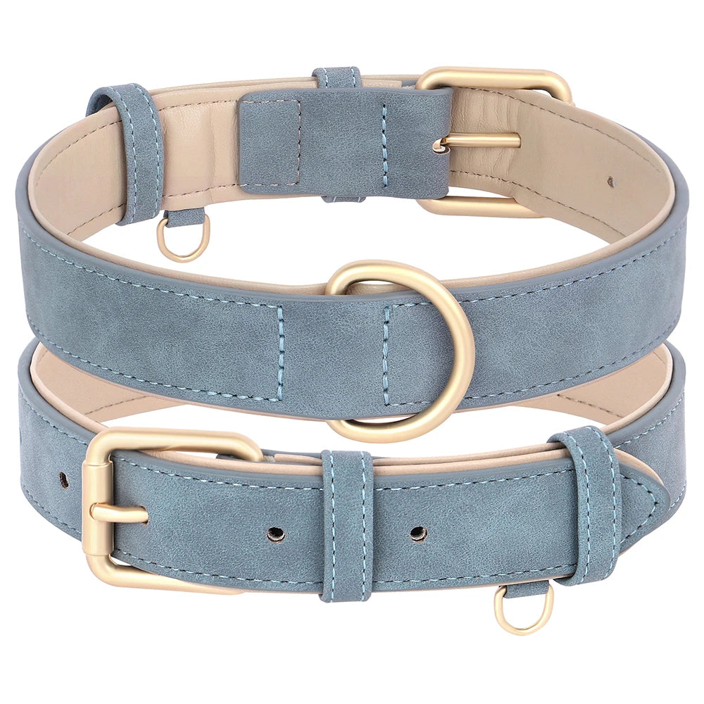 Soft Padded PU Leather Dog Collar Leash Set