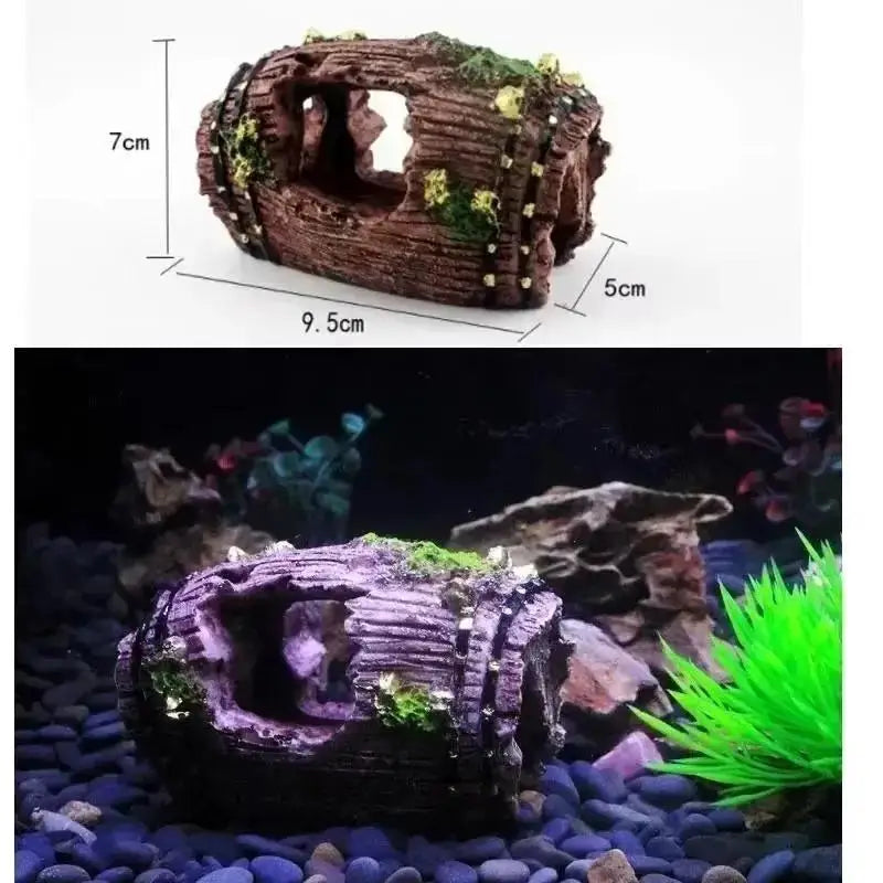 Resin Broken Barrel Aquarium Ornament