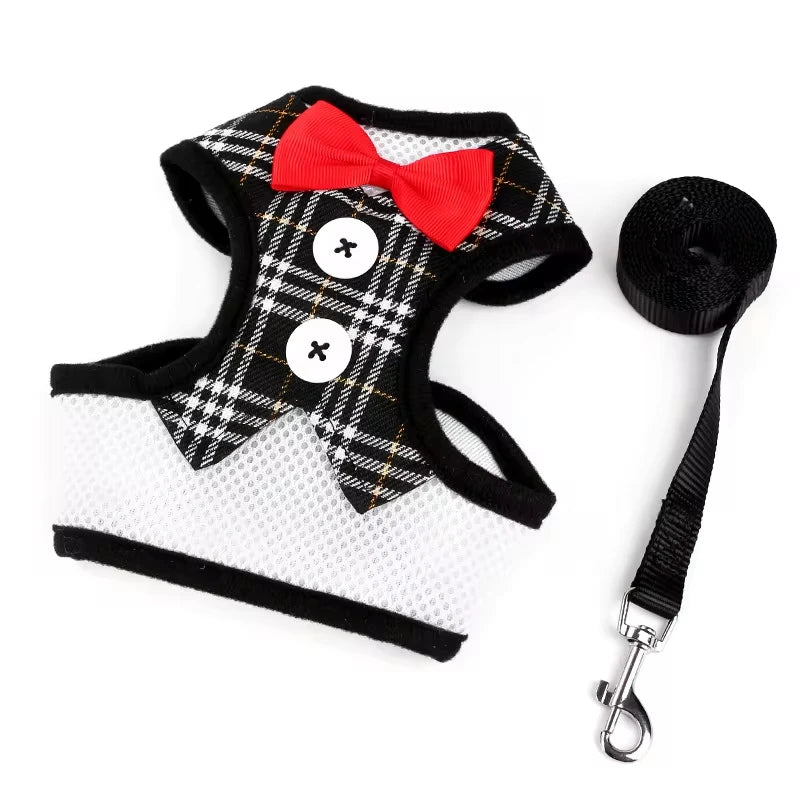 Elegant Bowtie Dog Harness Vest Set