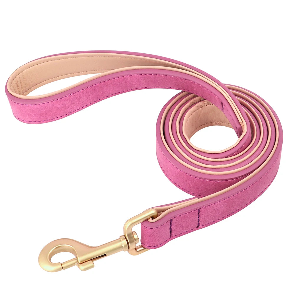 Soft Padded PU Leather Dog Collar Leash Set