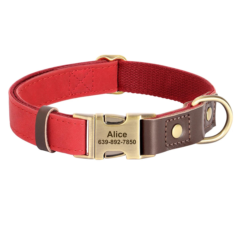 Custom PU Leather Dog Collar with Engraved ID