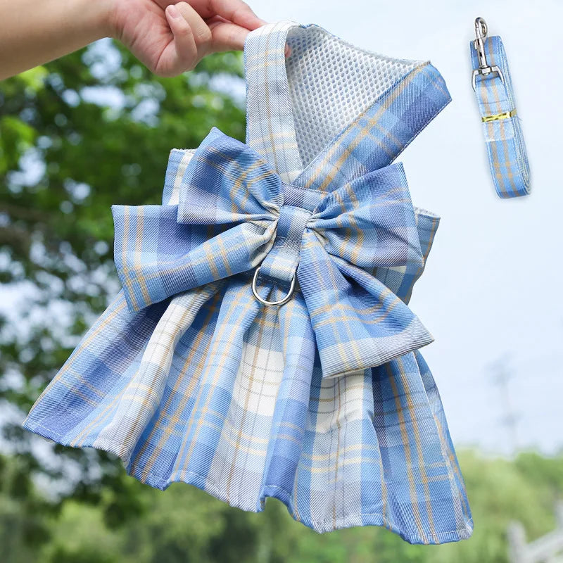Rabbit Dress & Leash Set - Mesh Plaid Harness for Small Pets