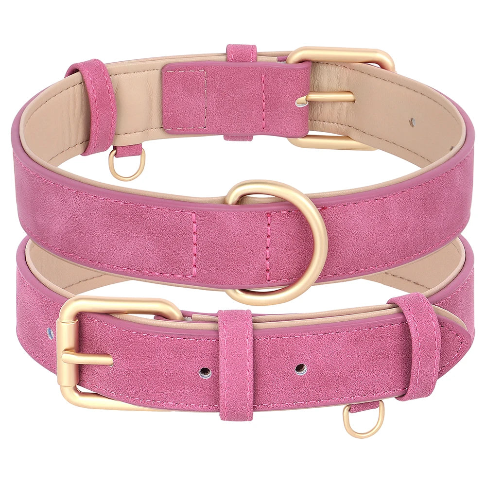 Soft Padded PU Leather Dog Collar Leash Set