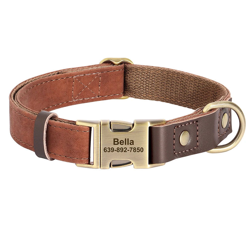Custom PU Leather Dog Collar with Engraved ID