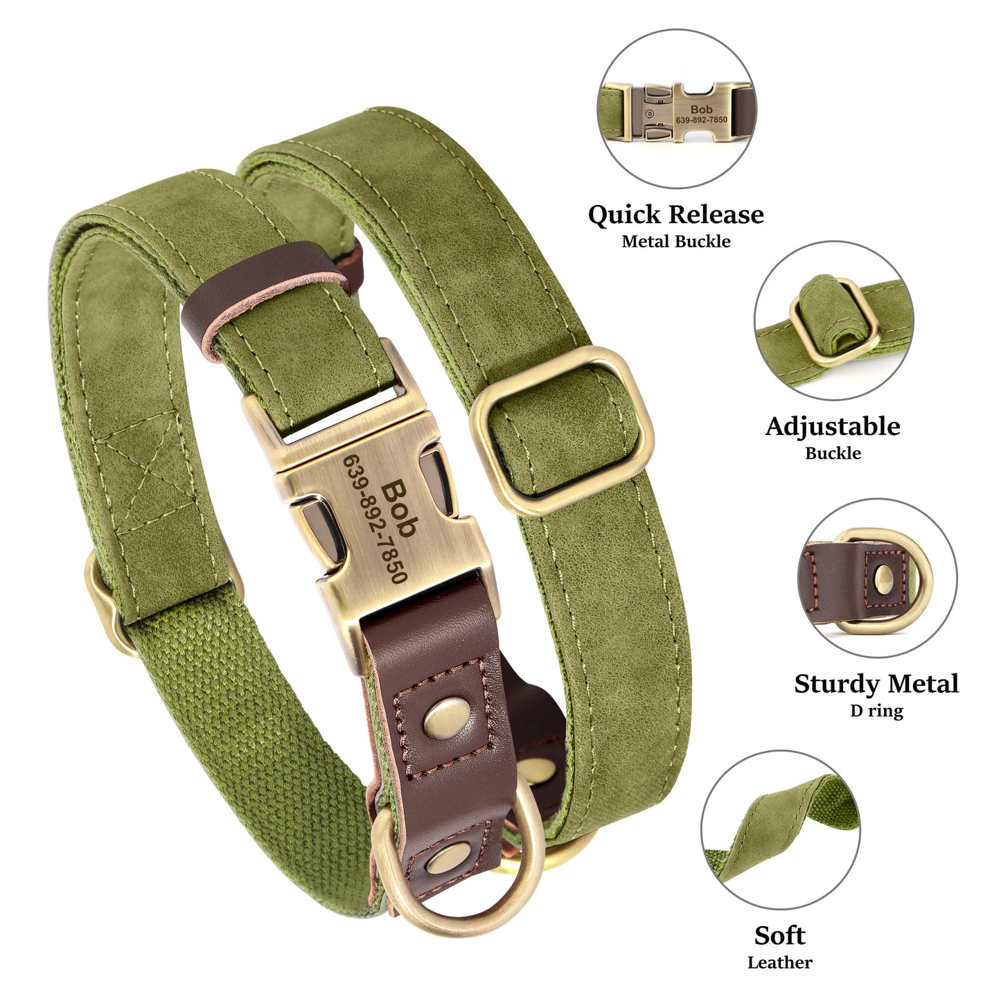 Custom PU Leather Dog Collar with Engraved ID