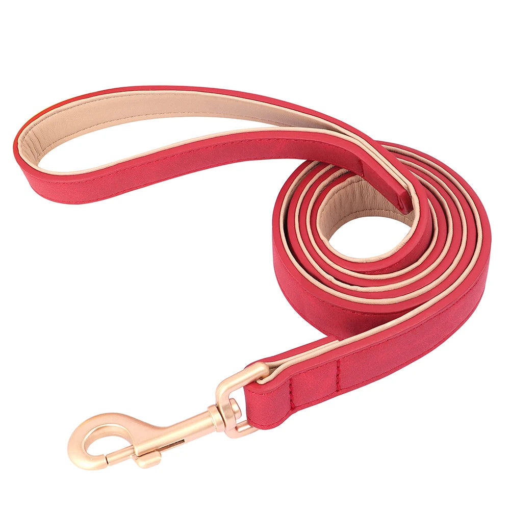 Soft Padded PU Leather Dog Collar Leash Set