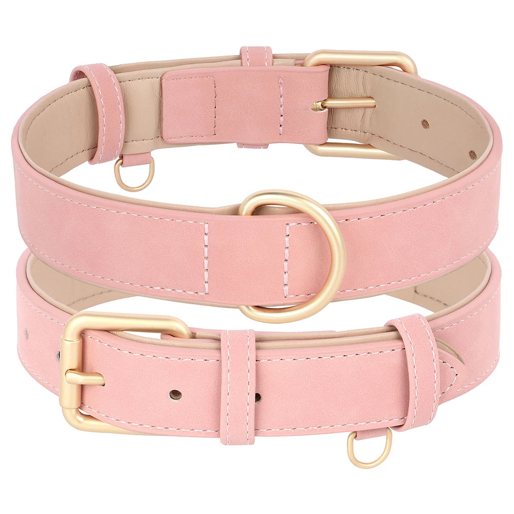 Soft Padded PU Leather Dog Collar Leash Set