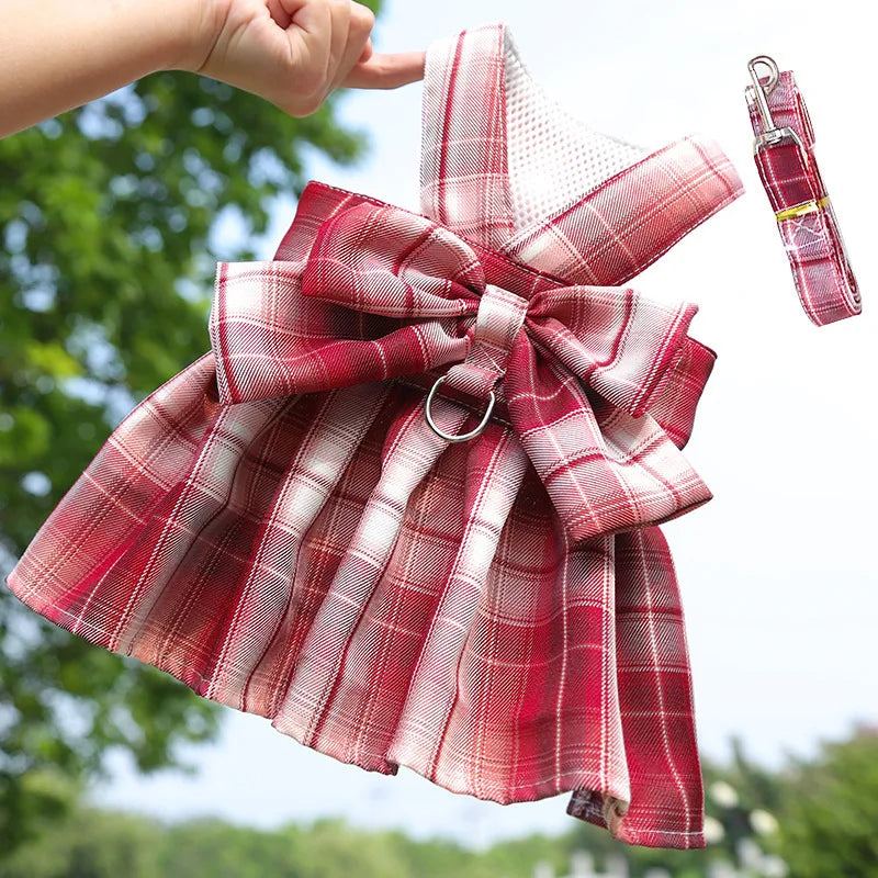 Rabbit Dress & Leash Set - Mesh Plaid Harness for Small Pets