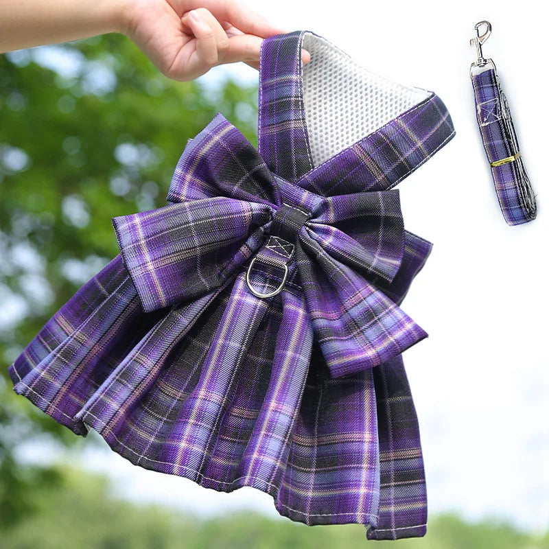 Rabbit Dress & Leash Set - Mesh Plaid Harness for Small Pets