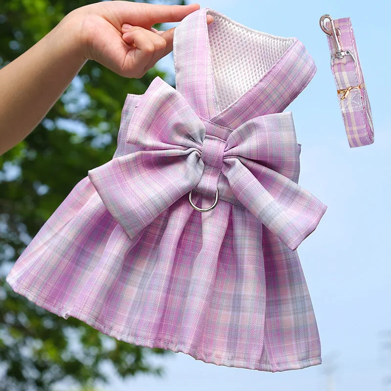 Rabbit Dress & Leash Set - Mesh Plaid Harness for Small Pets