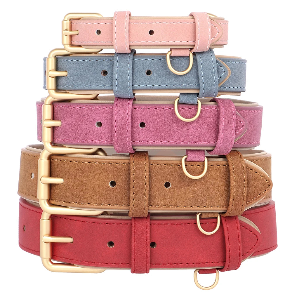 Soft Padded PU Leather Dog Collar Leash Set
