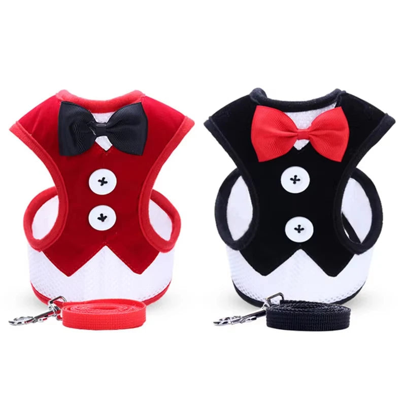 Elegant Bowtie Dog Harness Vest Set