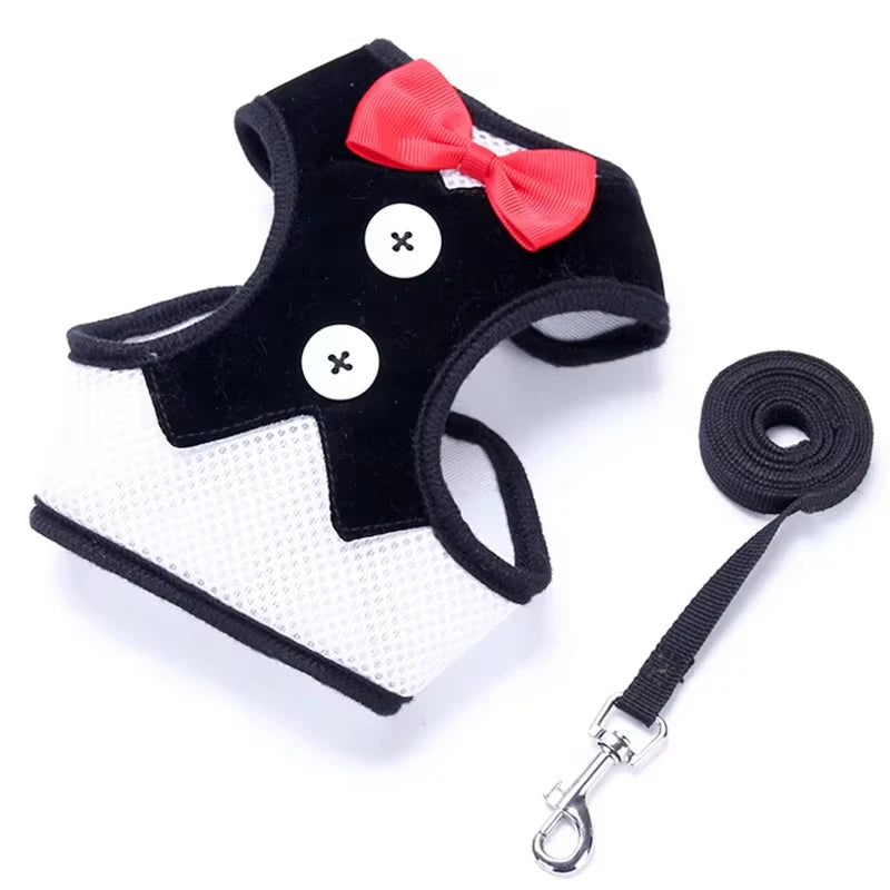 Elegant Bowtie Dog Harness Vest Set