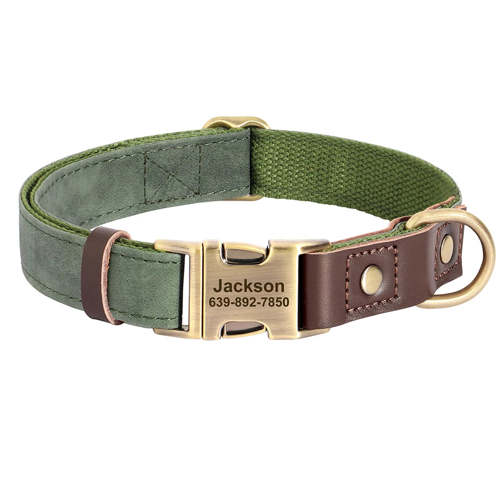 Custom PU Leather Dog Collar with Engraved ID
