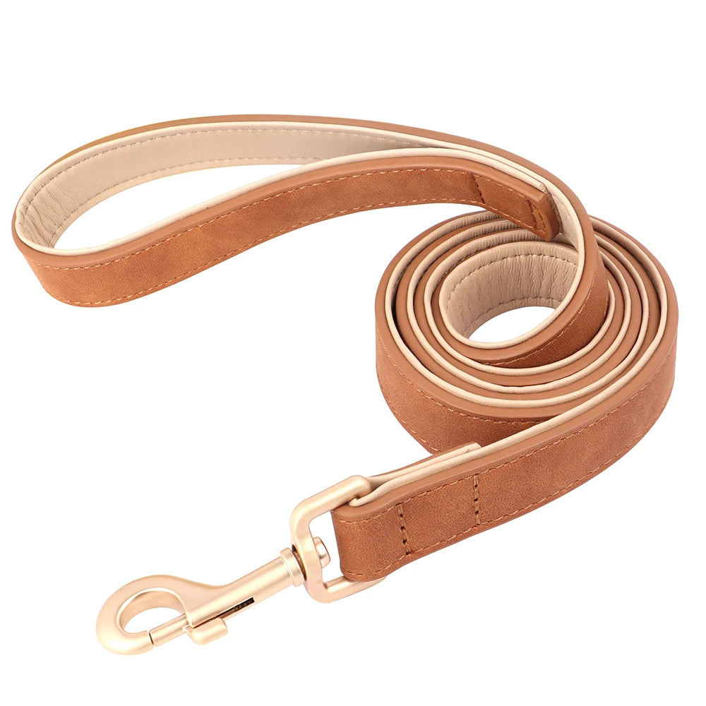 Soft Padded PU Leather Dog Collar Leash Set