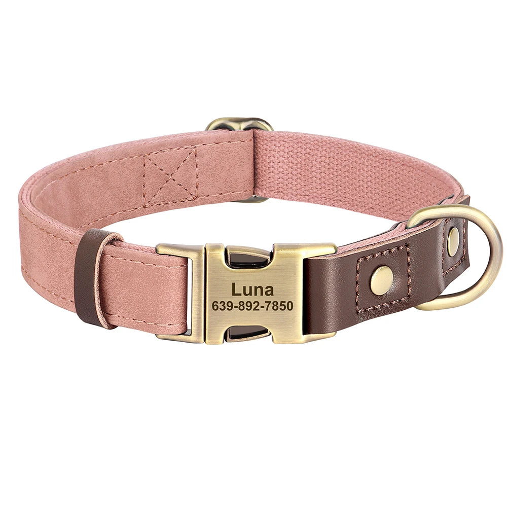 Custom PU Leather Dog Collar with Engraved ID