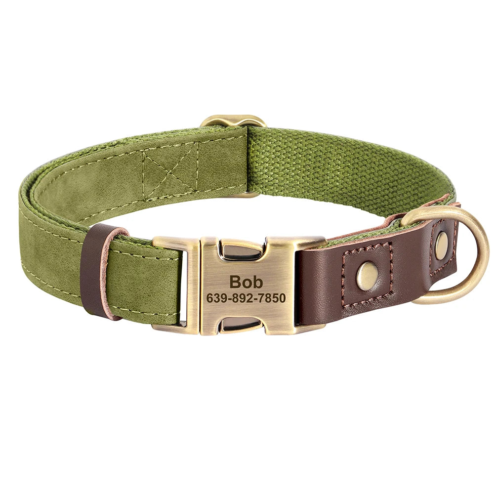 Custom PU Leather Dog Collar with Engraved ID