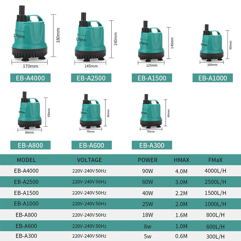 5-90W Submersible Aquarium Pump