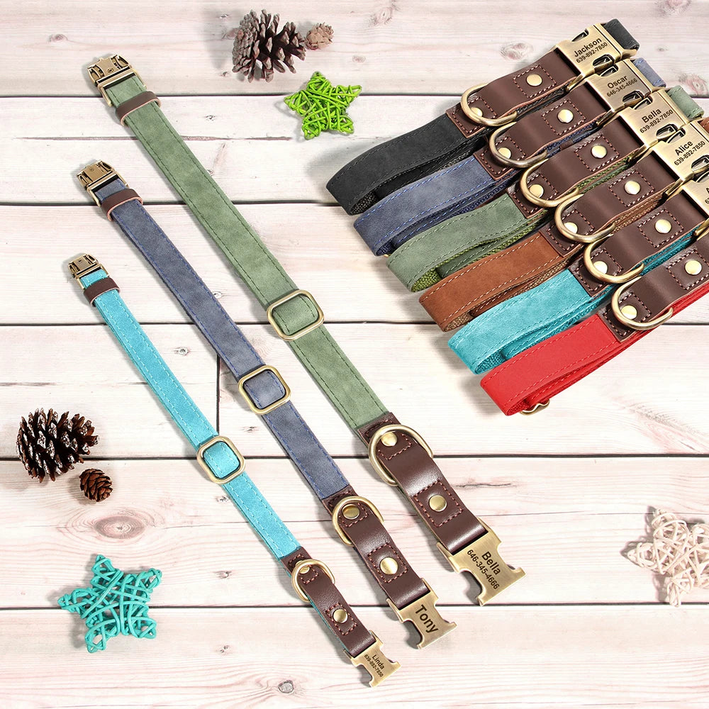 Custom PU Leather Dog Collar with Engraved ID