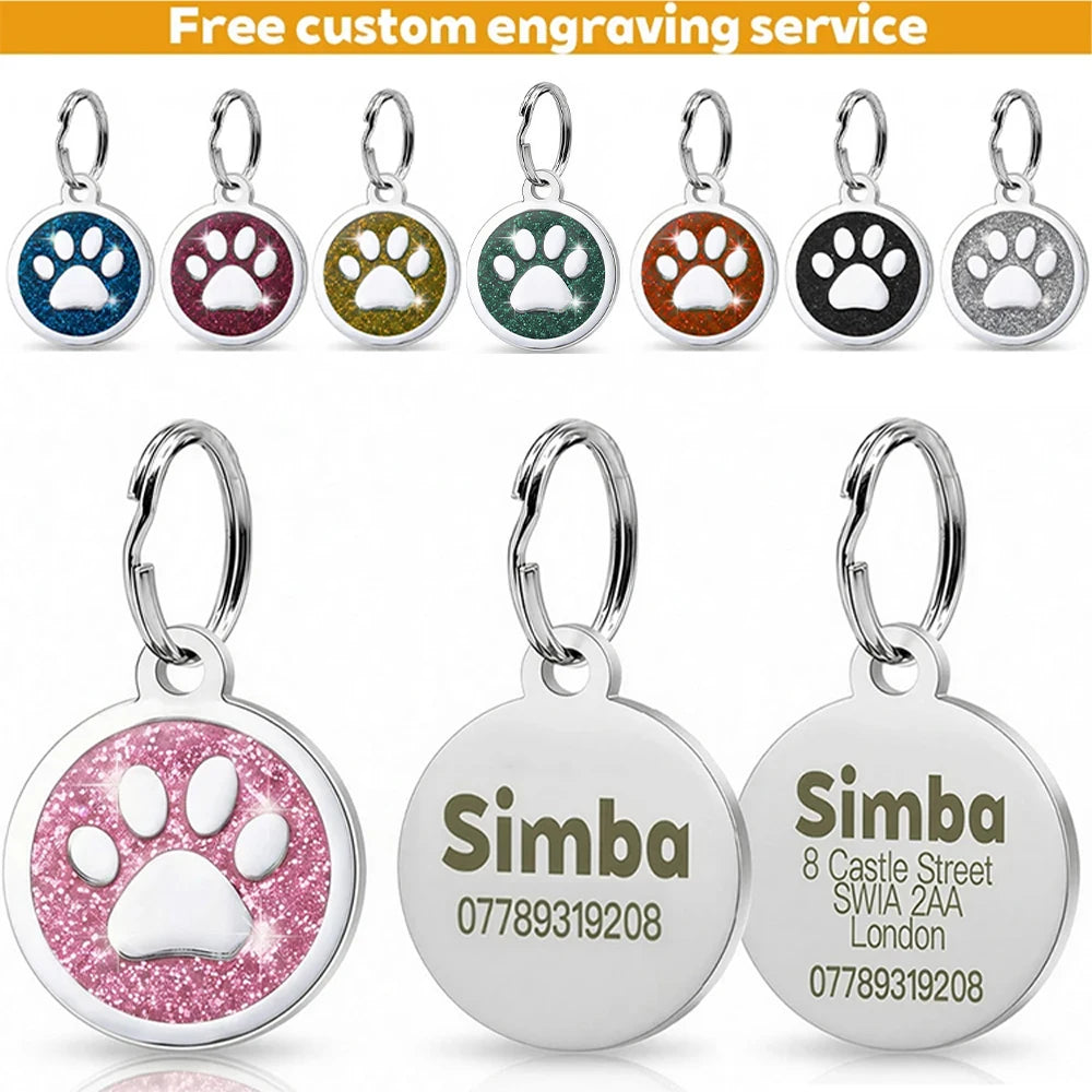 Personalized Dog Cat ID Tag Engraved Alloy Paw Pendant