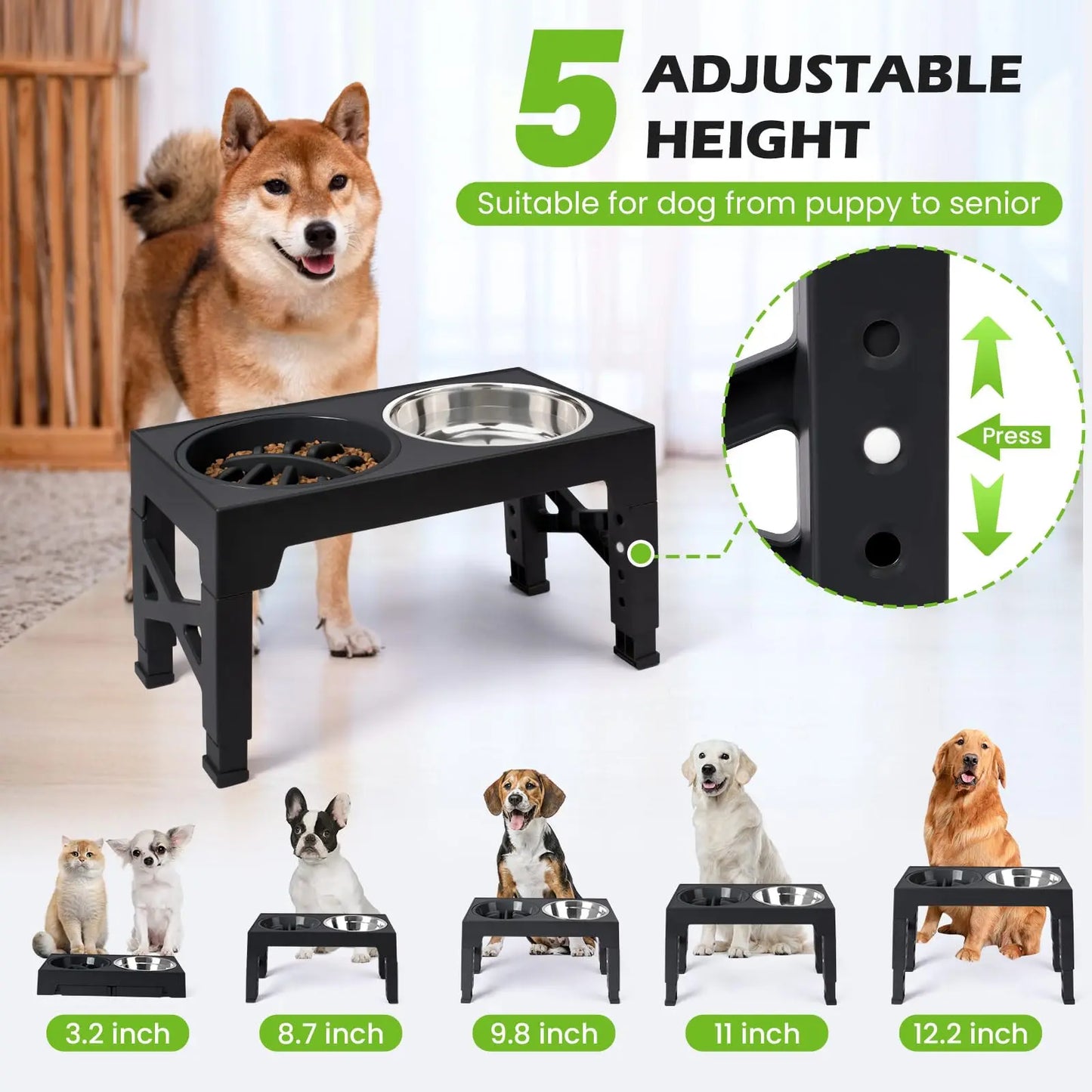 Elevated Dog Feeder with Adjustable Stand
