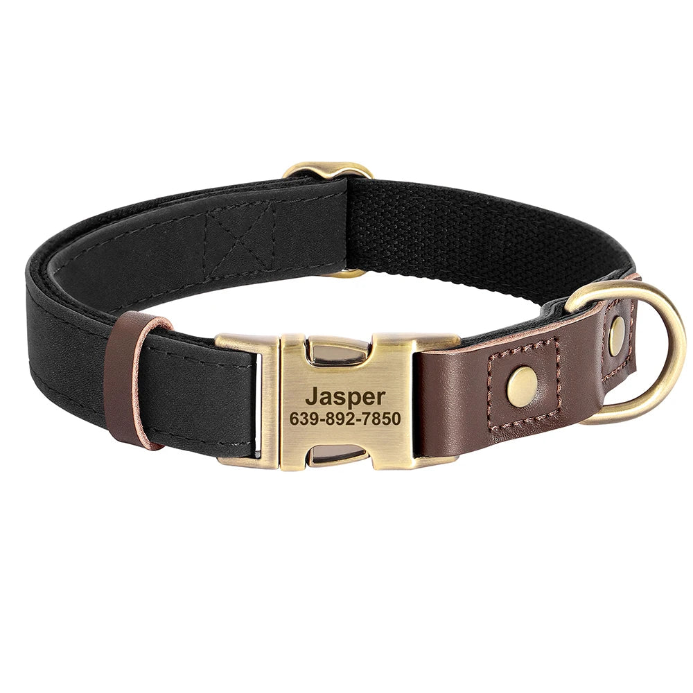 Custom PU Leather Dog Collar with Engraved ID