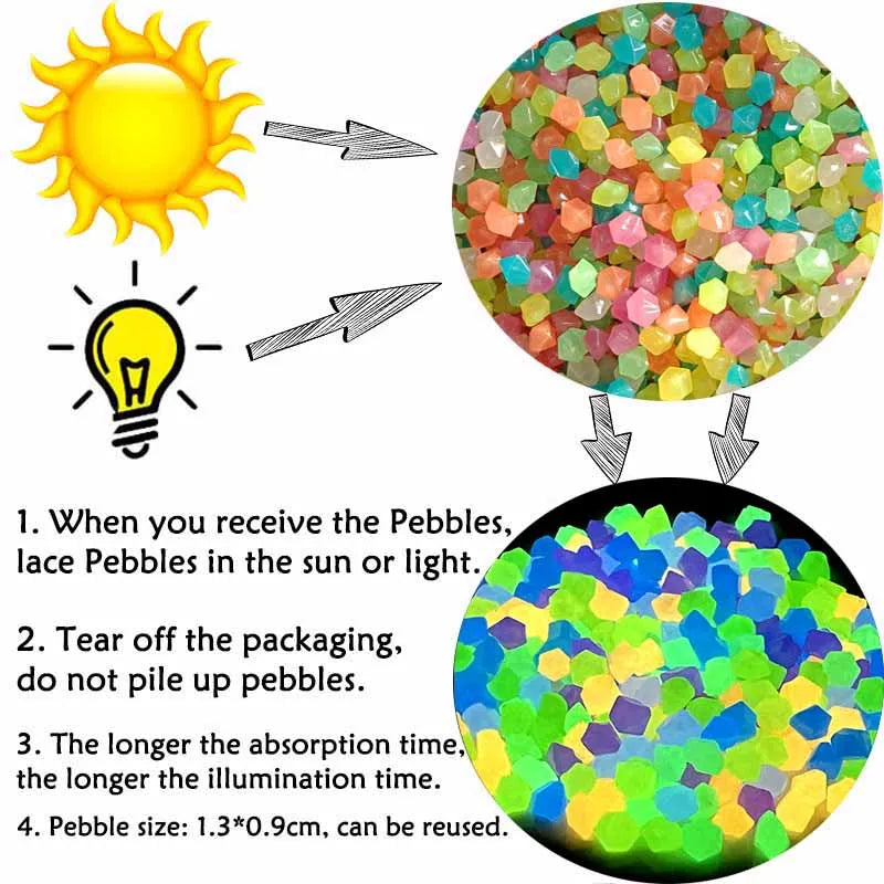 50/100/200Pcs Luminous Stones Glow in Dark Pebbles