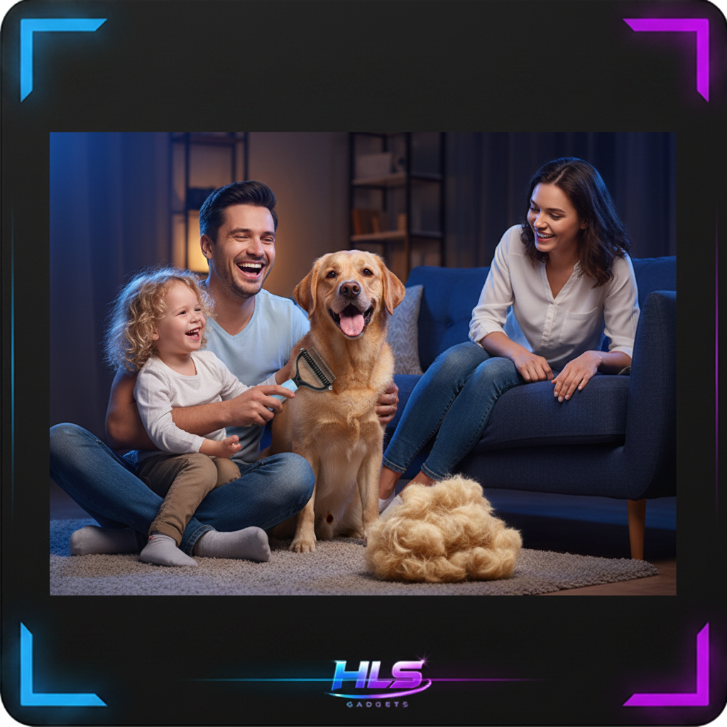 Family Brushing Dog - Clean Sofa