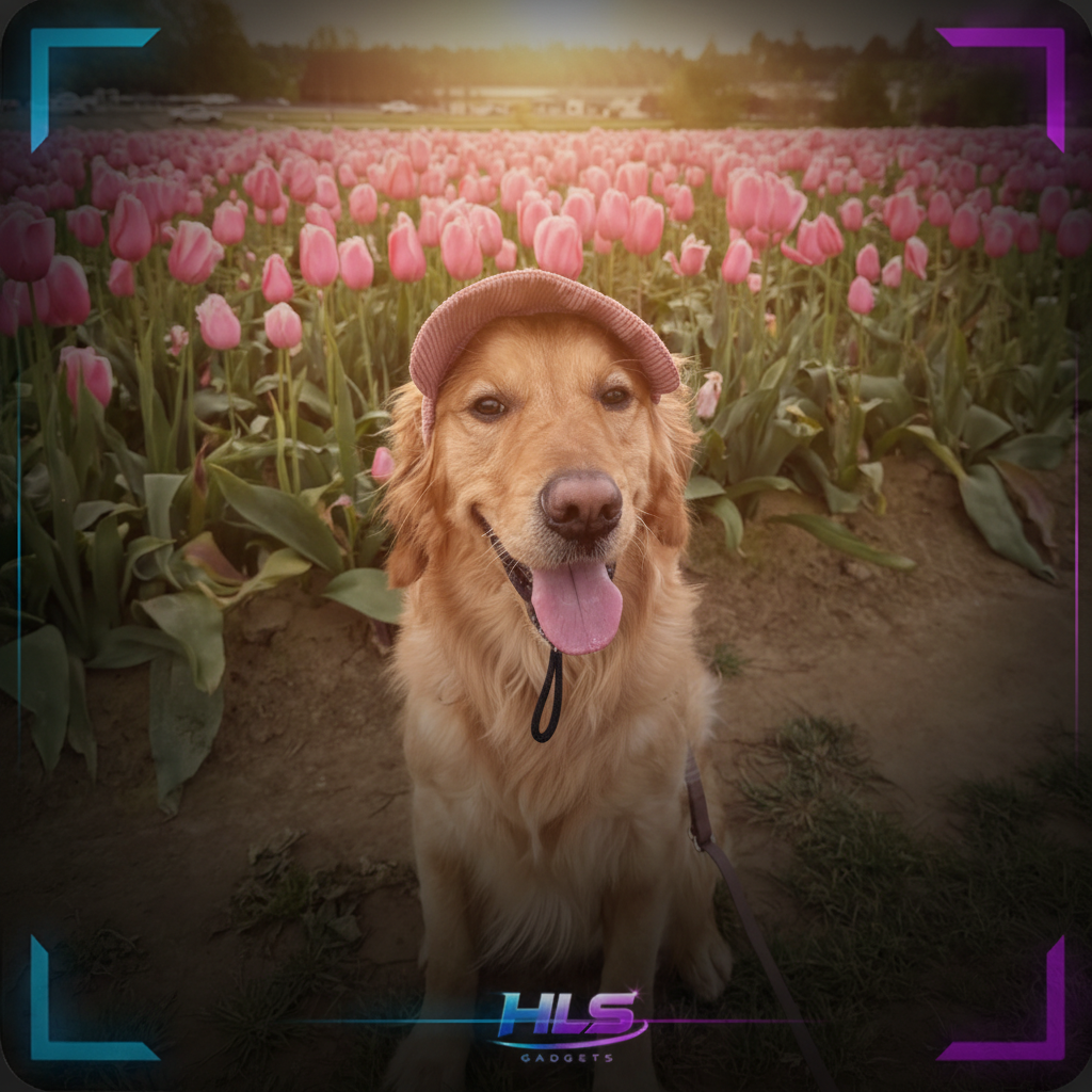 Golden Retriever Tulips