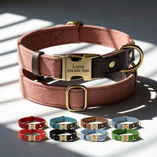 Custom PU Leather Dog Collar with Engraved ID